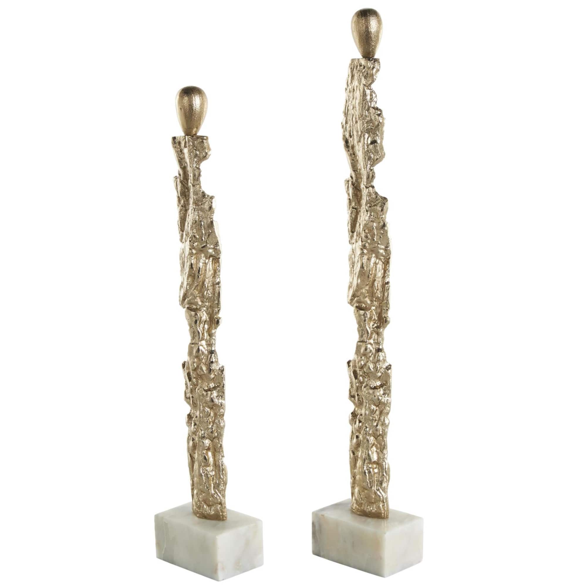 Gold Aluminum Metal Figurine Sculpture with Marble Base, 2ct.